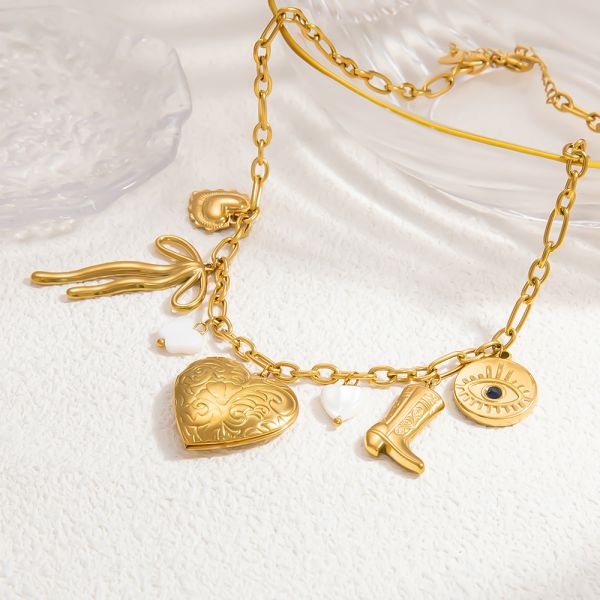 1 piece luxurious series cute heart stainless steel  gold color shell women's pendant necklaces