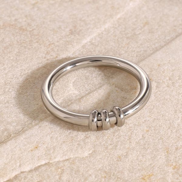 1 piece simple daily style geometric shape stainless steel silver color women's minimalist ring