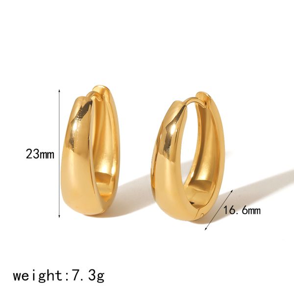 1 pair simple series casual geometric stainless steel 18k gold color plated women's hoop earrings