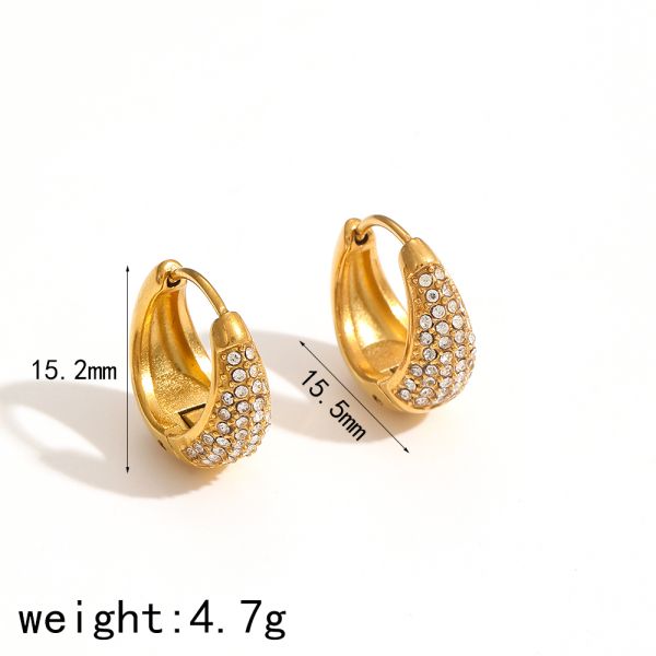 1 pair simple series casual geometric stainless steel 18k gold color plated zircon women's hoop earrings