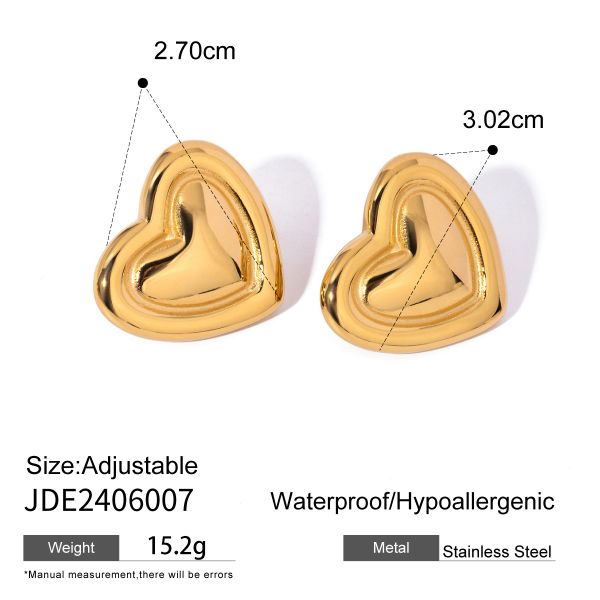 1 pair simple retro style heart shape stainless steel  gold color women's stud earrings