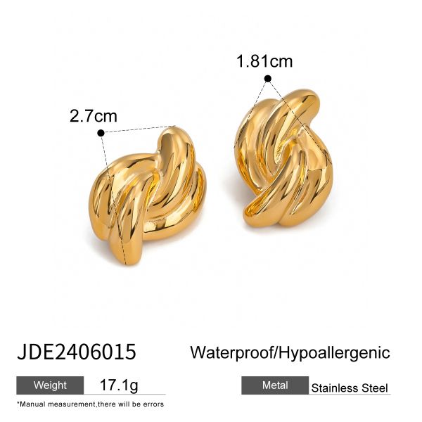 1 pair simple style twist geometric stainless steel  gold color women's stud earrings