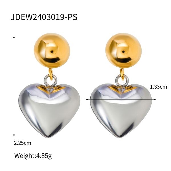 1 pair simple sweet style heart shape stainless steel silver color women's drop earrings