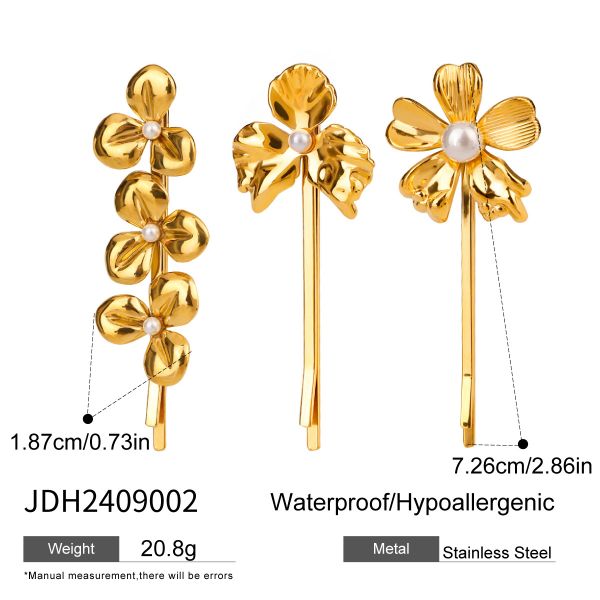 1 set simple series sweet flowers stainless steel  gold color artificial pearl women's hair clips