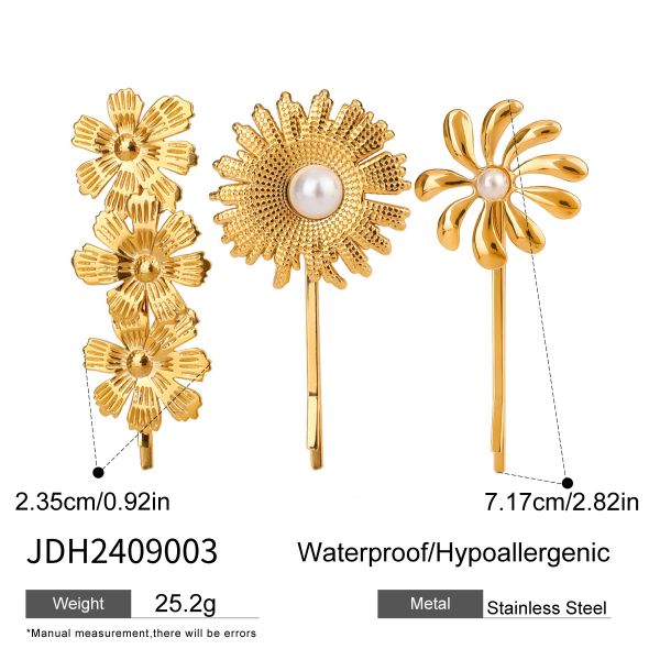 1 set simple series sweet flowers stainless steel  gold color artificial pearl women's hair clips