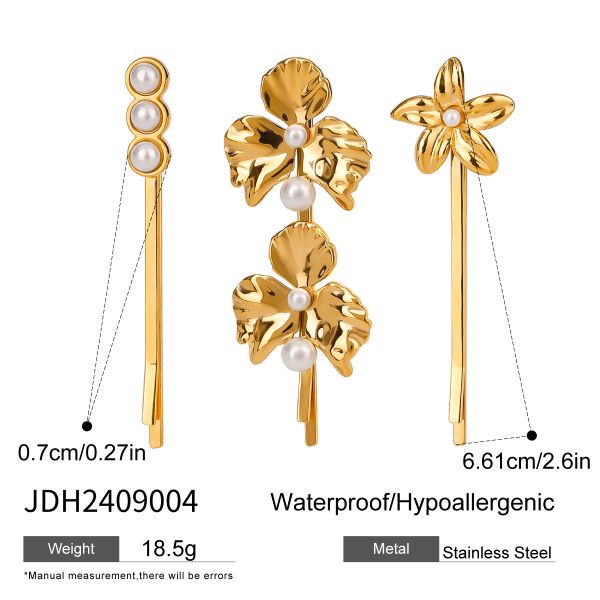 1 set simple series sweet flowers stainless steel  gold color artificial pearl women's hair clips