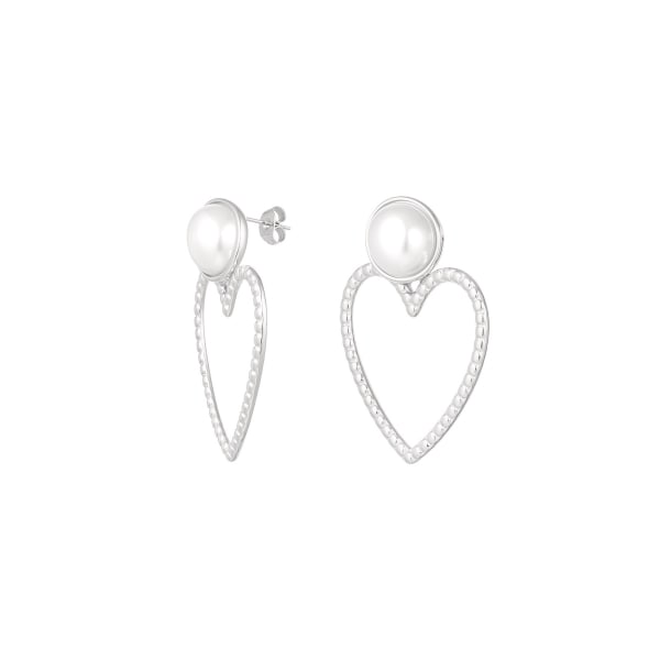 Orecchini cuore con perla - colore argento