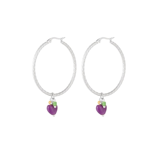 Boucles d'oreilles pierre naturelle coeur violet - couleur argent