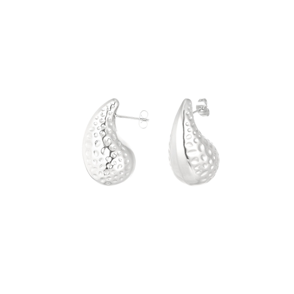 Medium structured drop earrings - silver color color