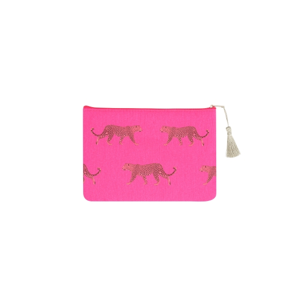 Leopard make-up bag - fuchsia