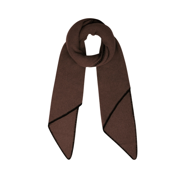 Single-colored winter scarf with black stitching - brown