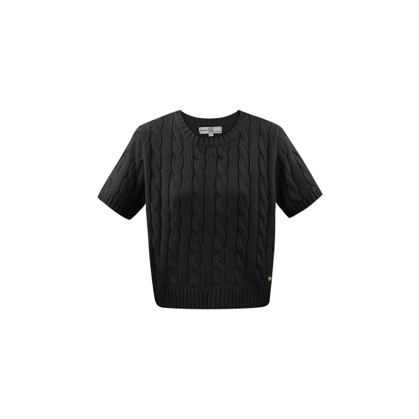 Classic cable knitted sweater with short sleeves small/medium – black