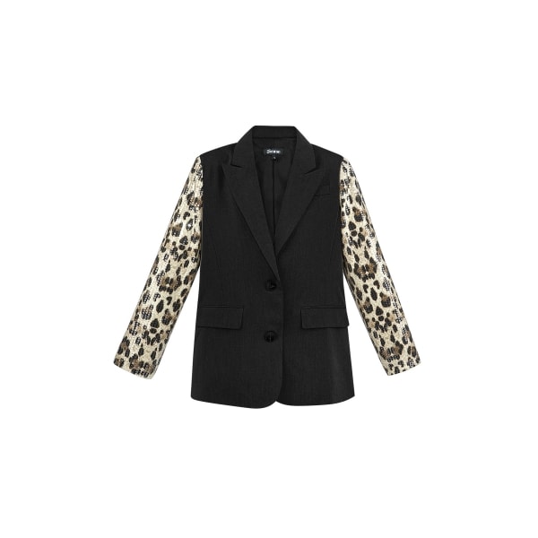 Blazer with leopard print glitter sleeve - brown black