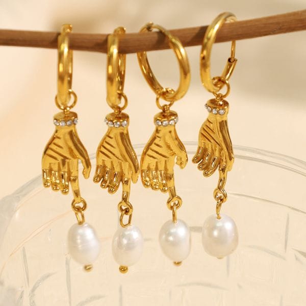 1 pair simple series simple geometric stainless steel 18k gold color plated artificial pearl women drop earrings