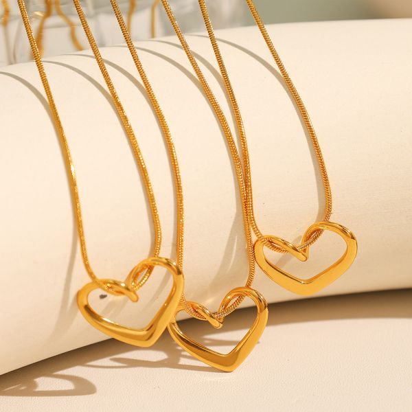 1 stuk simple series simple heart roestvrij staal 18k goudkleurige dameshangerkettingen