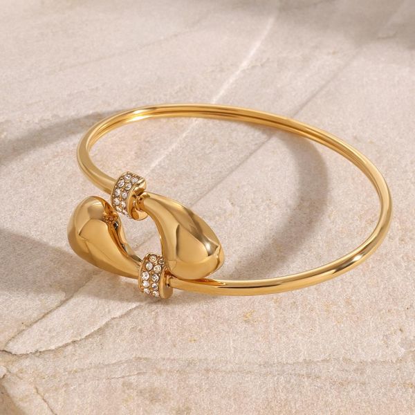 1 piece simple series simple droplet stainless steel  gold color rhinestone women's bangles