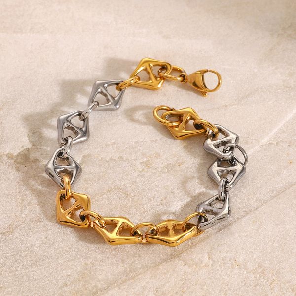 1 piece simple high-end style geometric shape stainless steel gold silver color women's chain bracelet