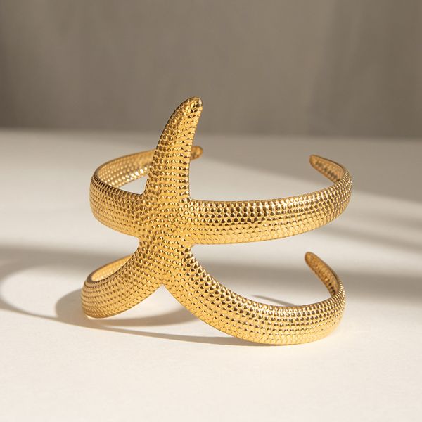 1 piece simple series elegant starfish stainless steel  gold color women's bangles