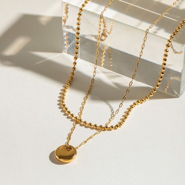 1 piece simple series simple geometric stainless steel  gold color women's layered necklaces