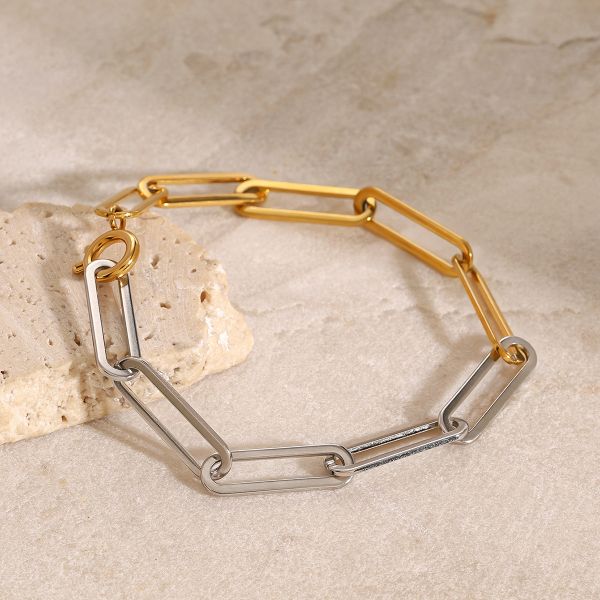 1 piece simple series daily line stainless steel  gold color women's chain bracelets