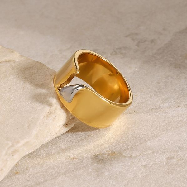 1 piece simple niche style geometric shape stainless steel gold color women's single ring