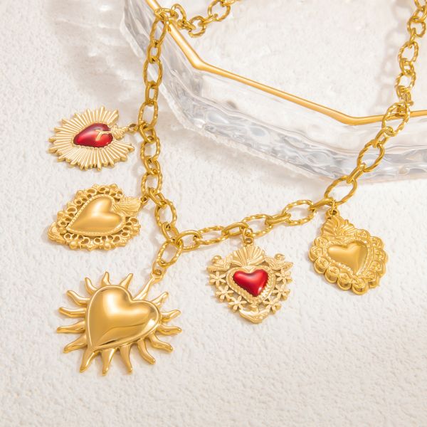 1 piece luxurious series retro heart stainless steel  gold color women's pendant necklaces