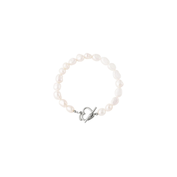 Bracelet pearl heart closure silver color stainless steel