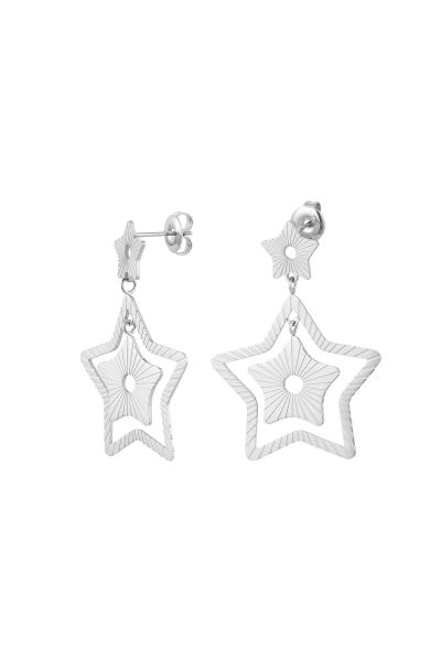 Earrings two stars silver color stainless steel