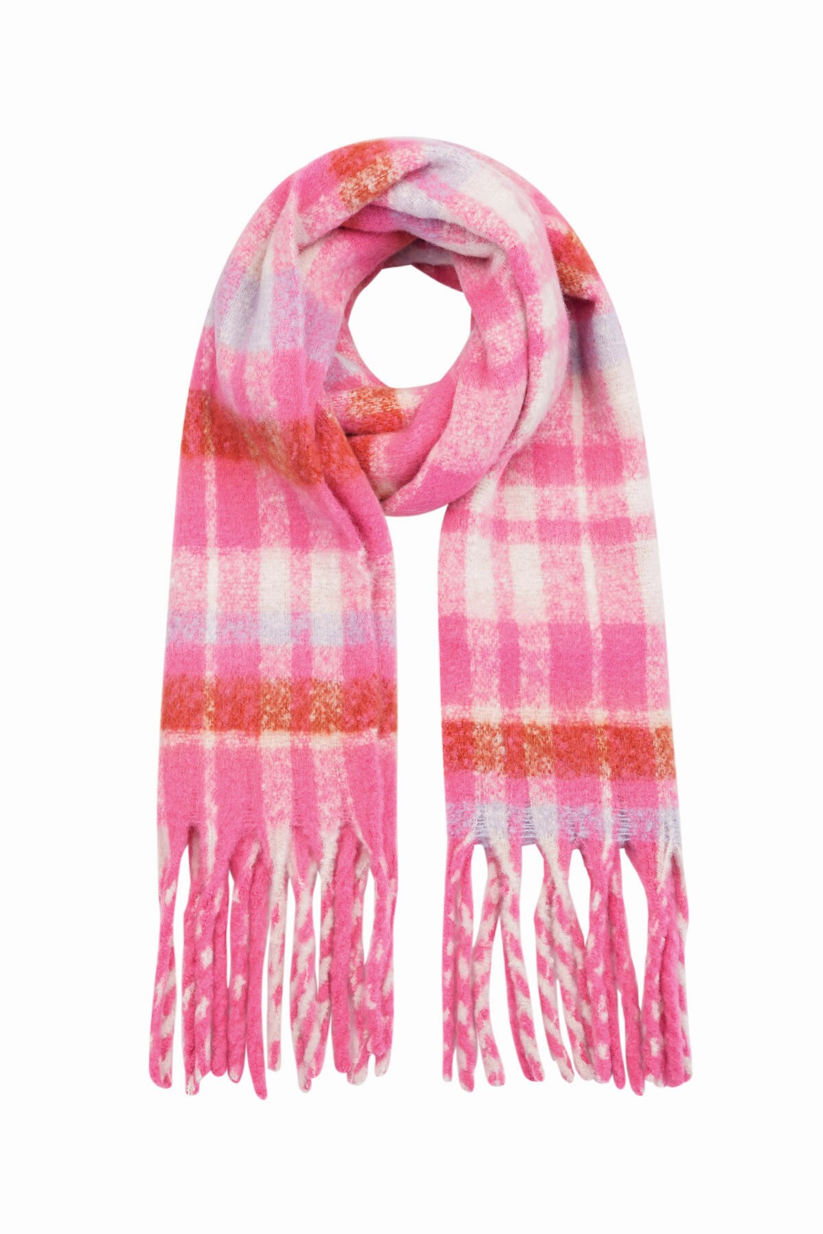 Checkered winter scarf pink Rose Polyester 