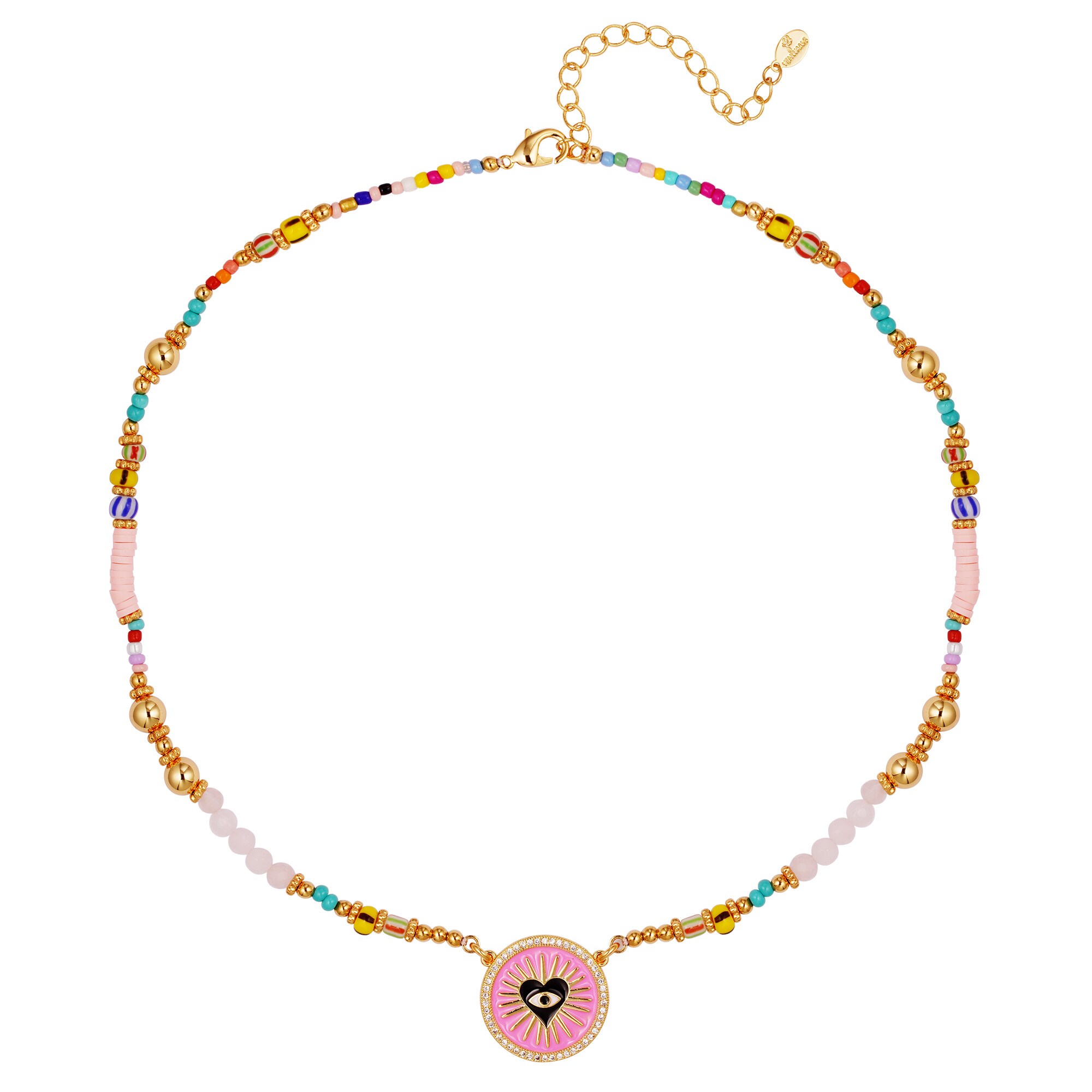 Colorful beaded necklace with a heart eye amulet h5 