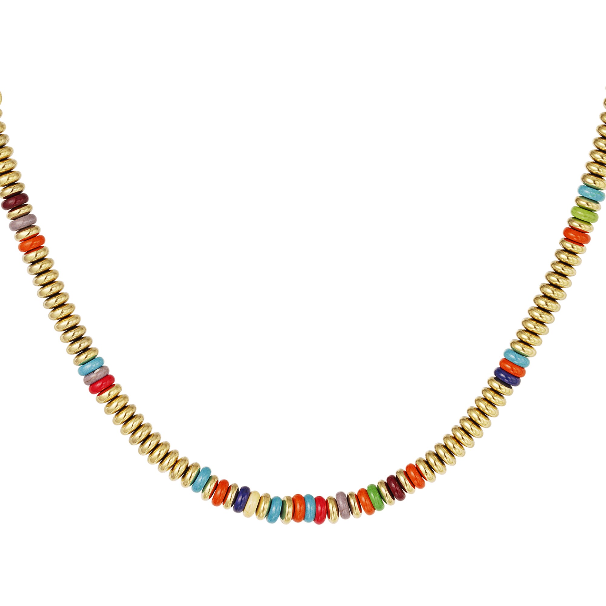 Necklace with flat beads - Gold color h5 