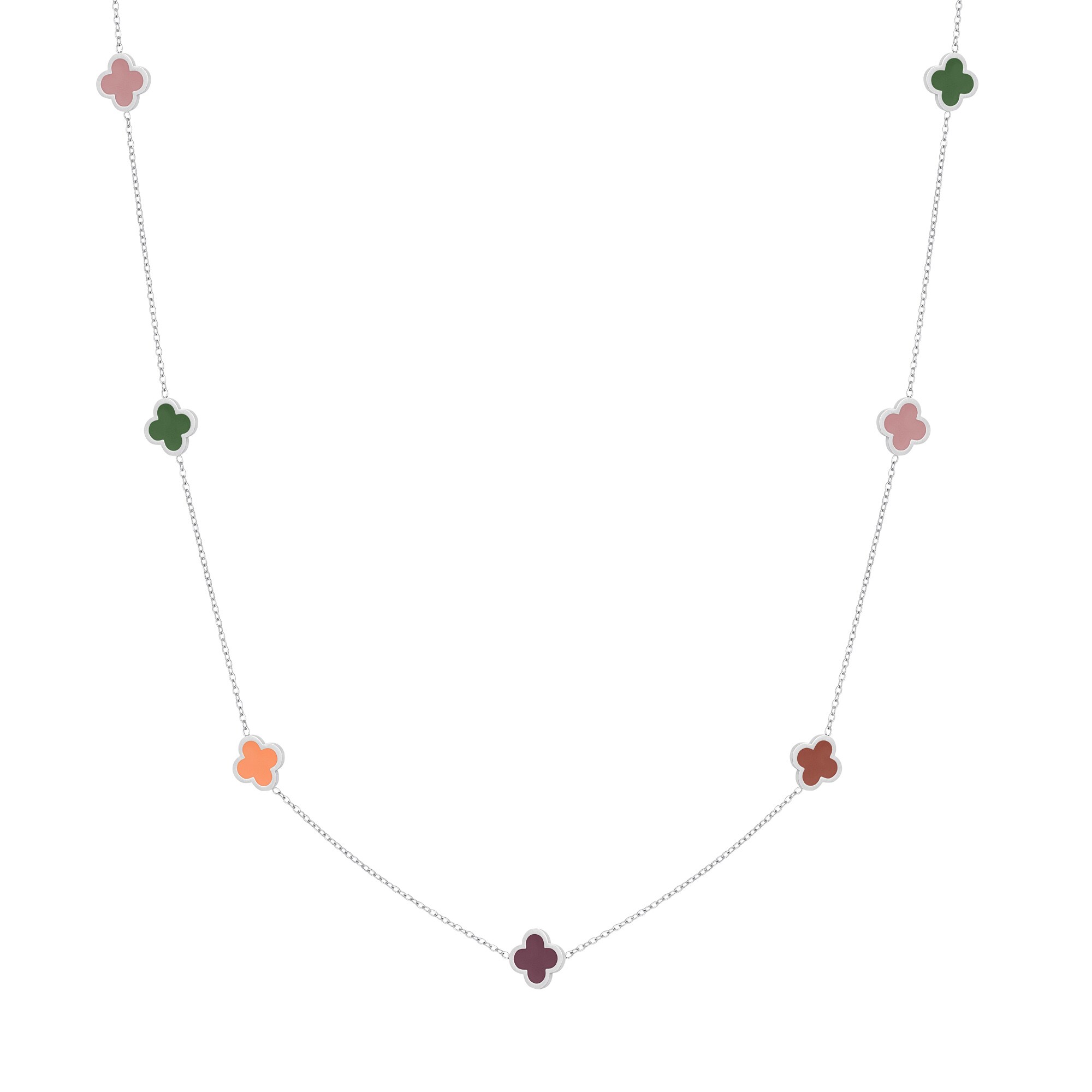 Long necklace with colored clovers 