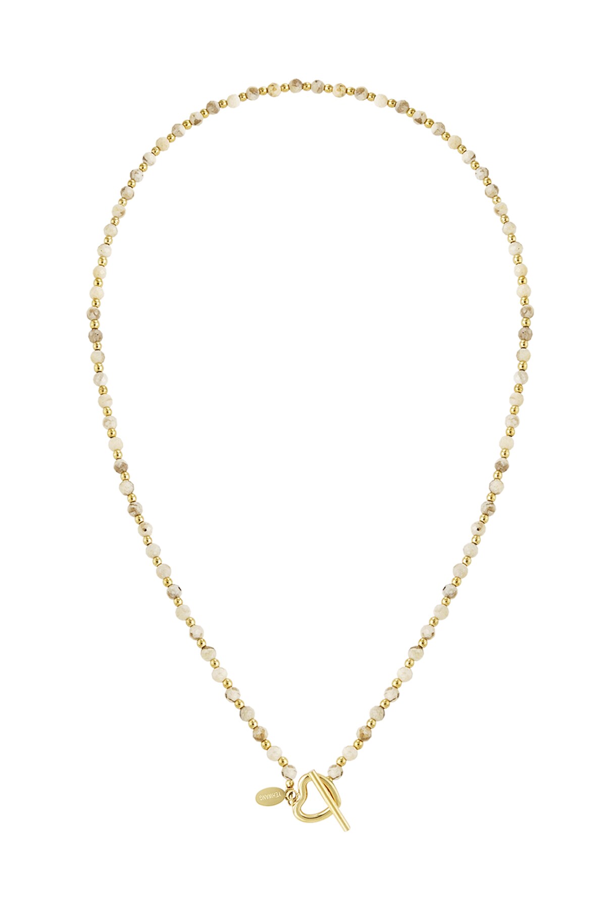 Bead chain heart clasp - beige & Gold Color Stainless Steel h5 