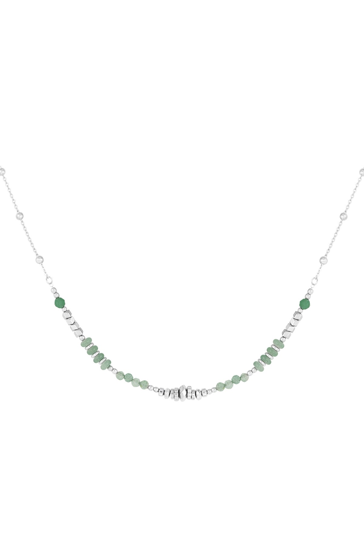 Necklace colorful beads - green & silver Stainless Steel 