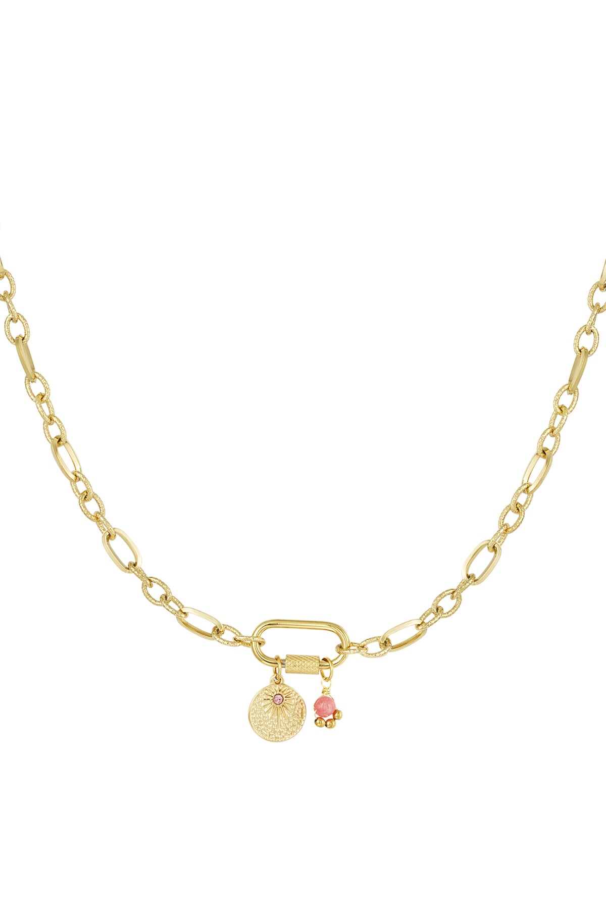 Link chain with charms - pink & gold Stainless Steel h5 