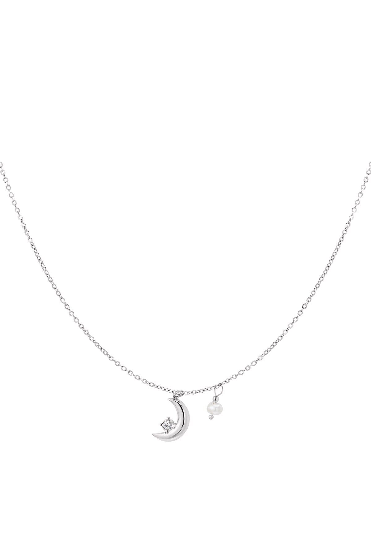 Necklace moon with pearl - Silver Stainless Steel h5 