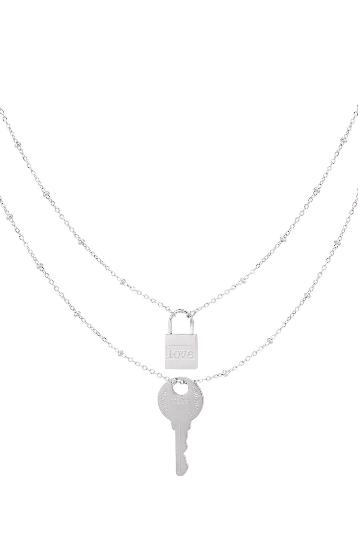 Double chain key and lock - silver Stainless Steel 