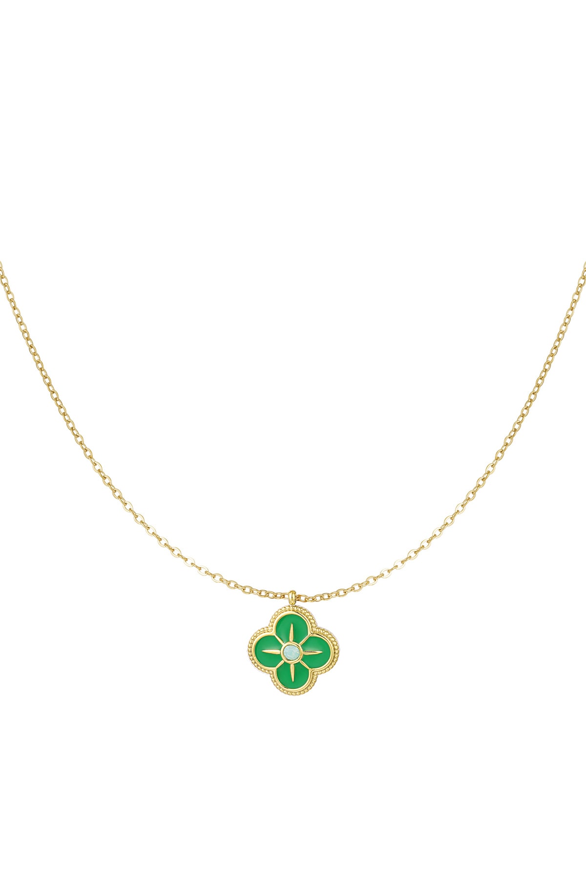 Necklace clover enamel - gold/green