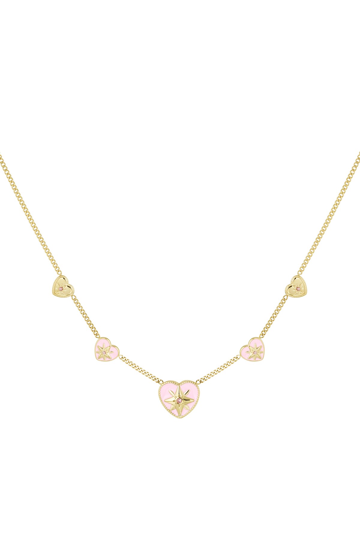 Necklace 5 hearts pink - Gold color h5 