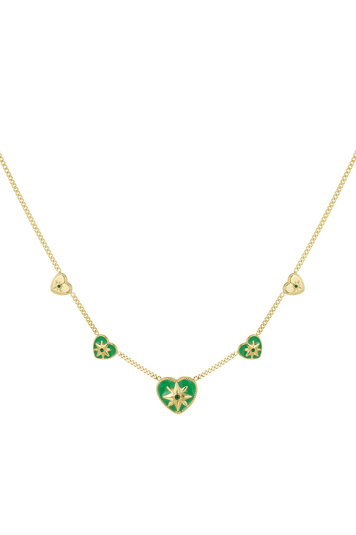 Necklace 5 hearts green - Gold color h5 