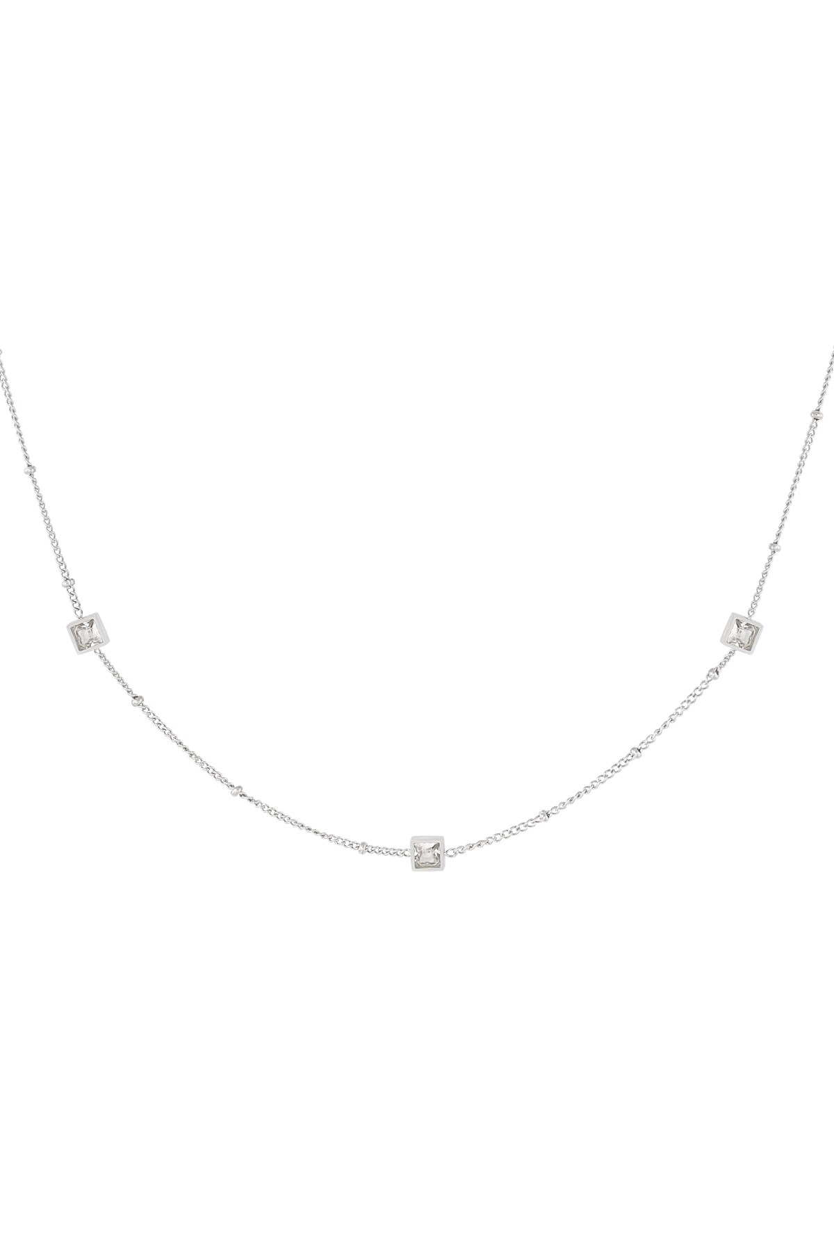 Necklace square stones - Silver color h5 