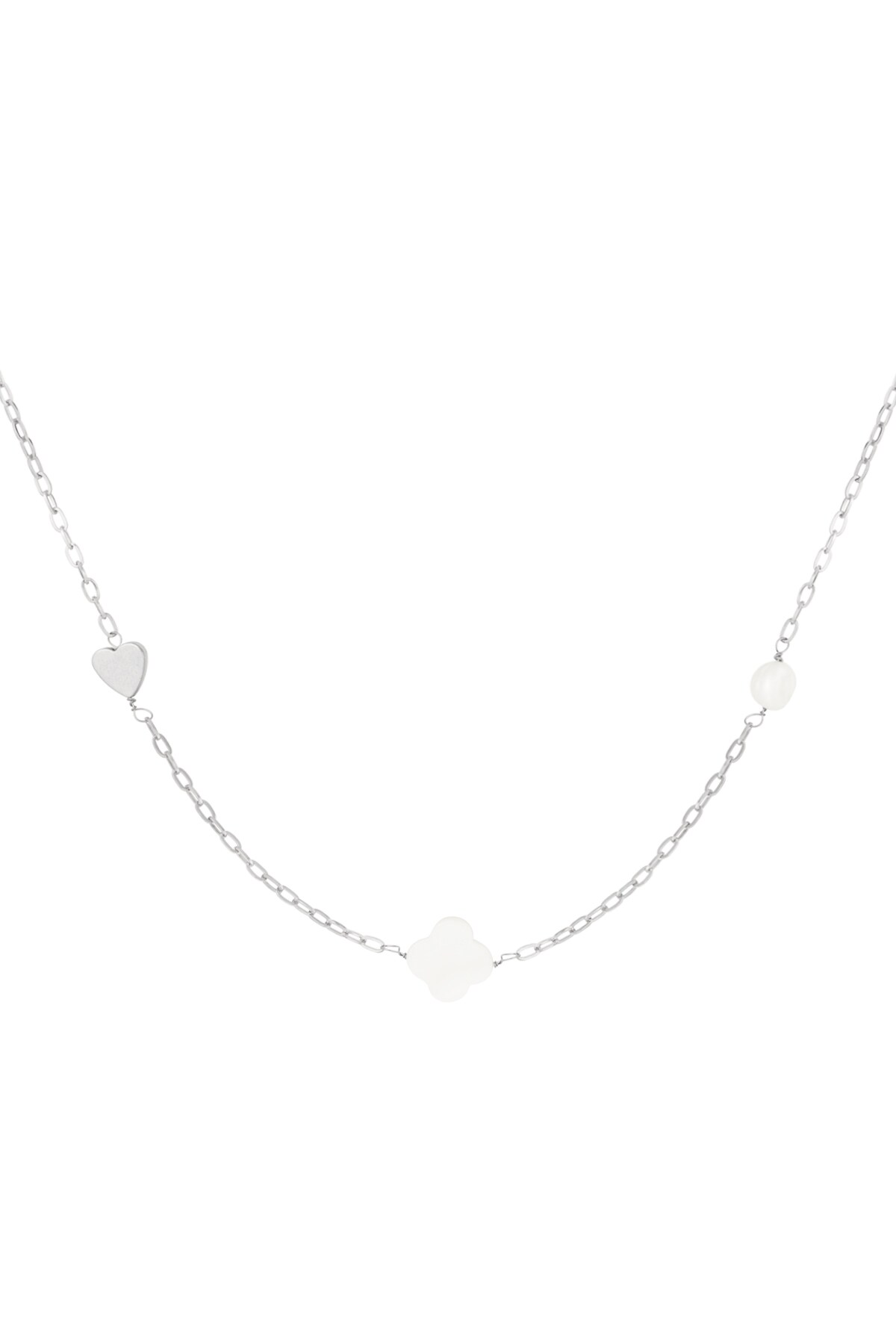 Necklace heart clover shell - Silver color h5 