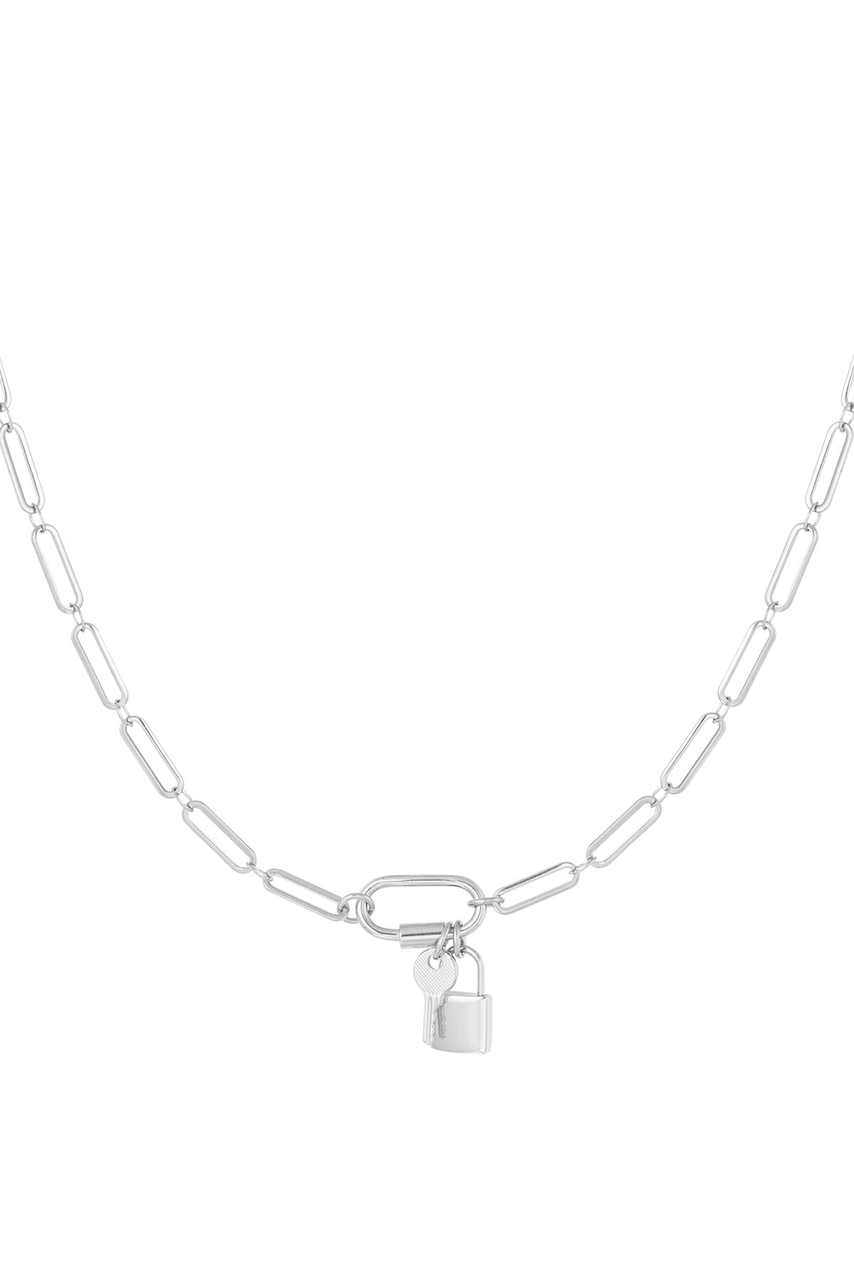 Chain links with lock and key - Silver color h5 