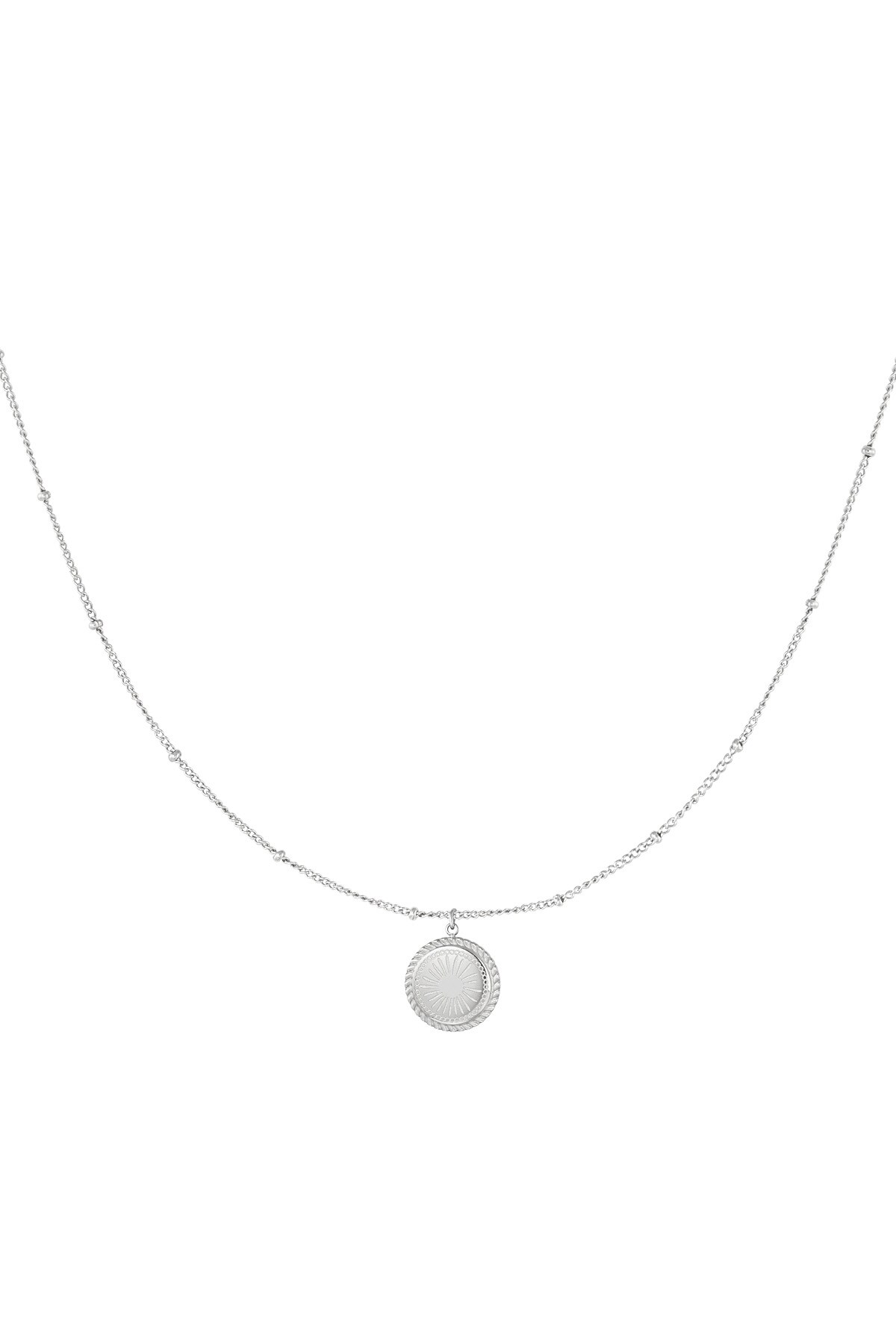 Necklace double round coin - Silver color h5 