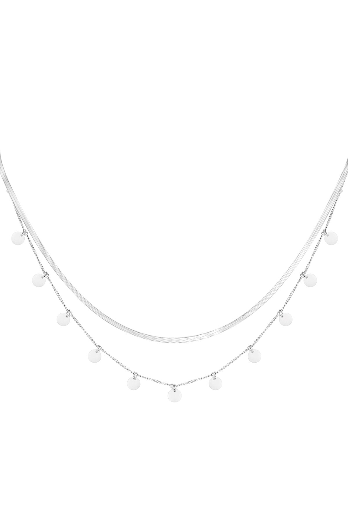 Necklace double layered circles - Silver color h5 