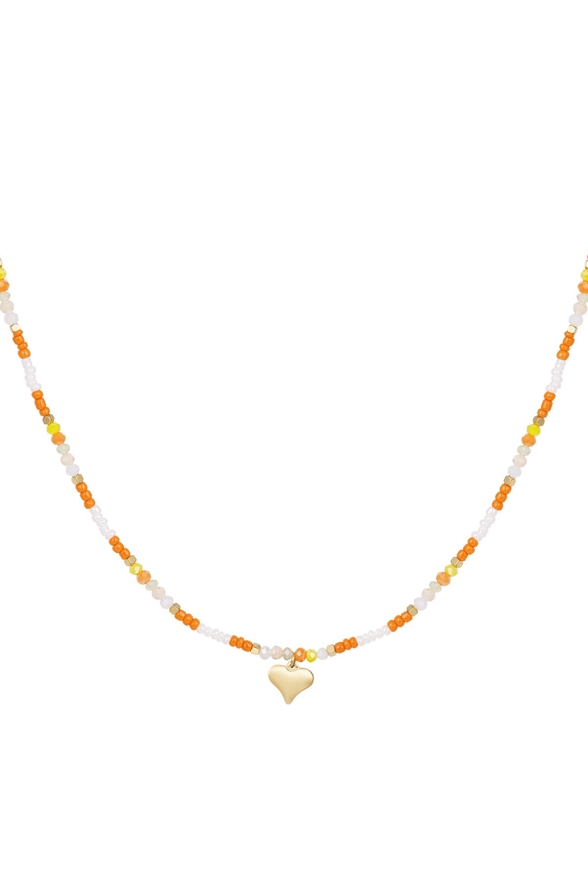 Colorful beaded necklace with heart charm - orange/multi h5 