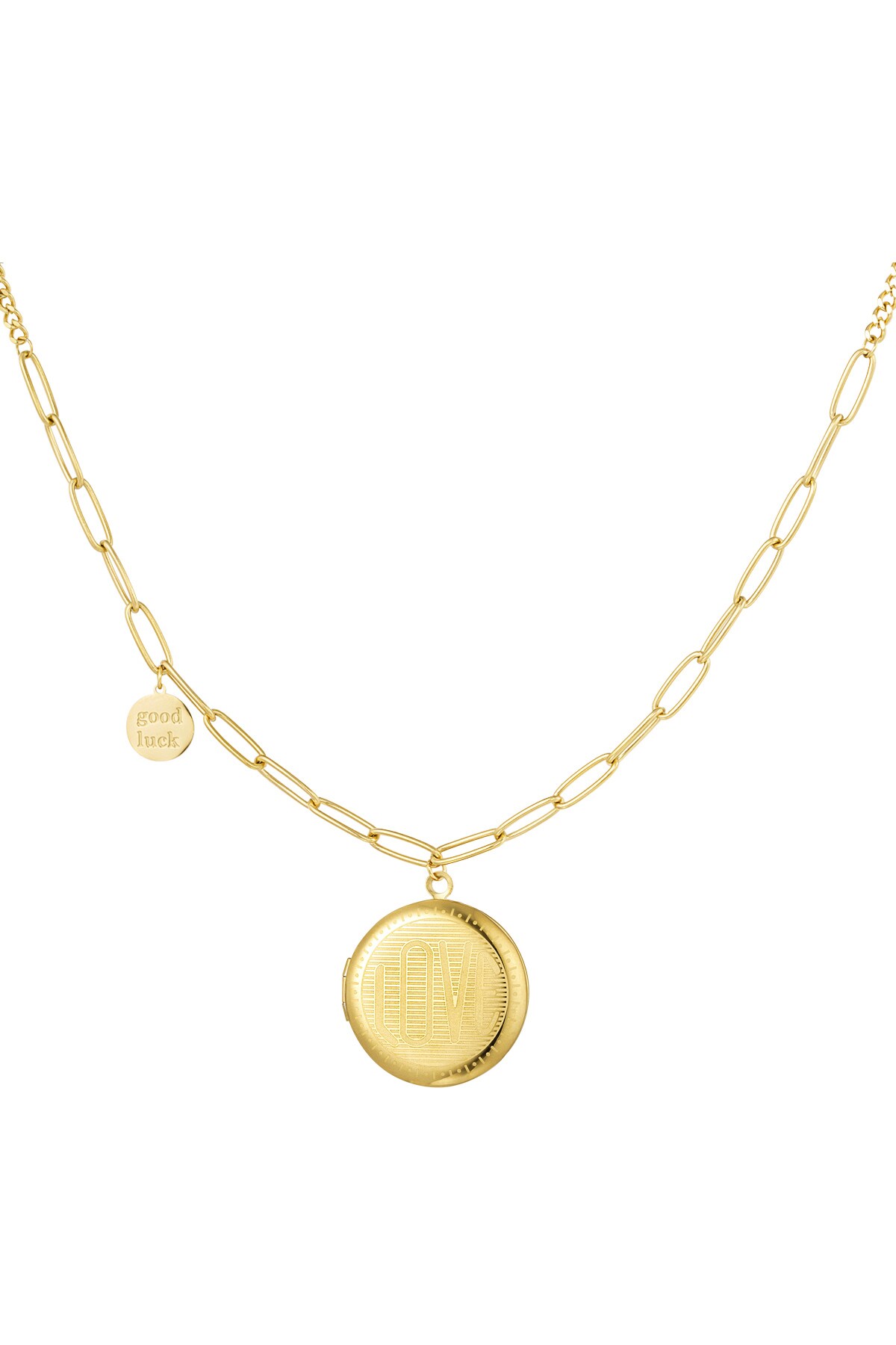 Link chain round coin & good luck - Gold color Picture5