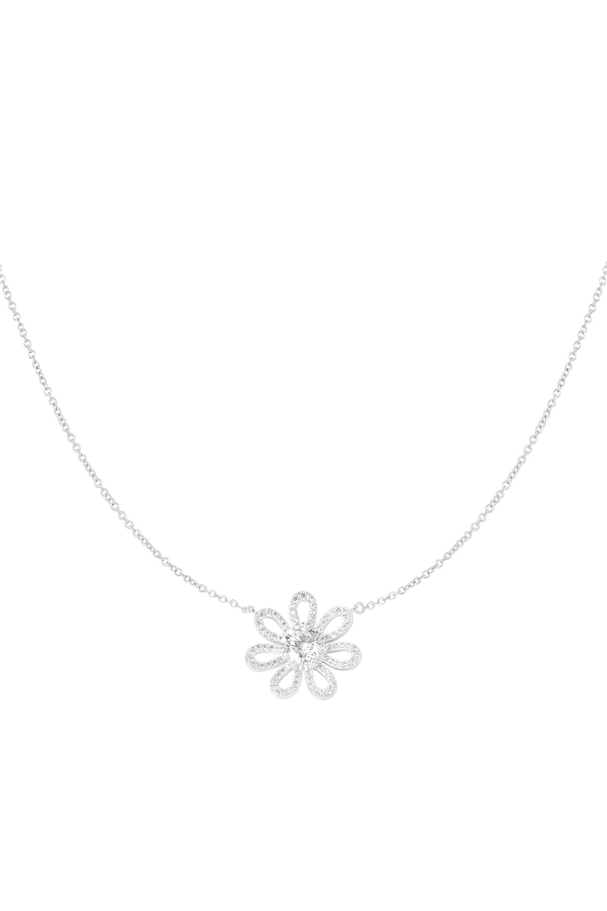 Necklace rhinestones flower - Silver color h5 