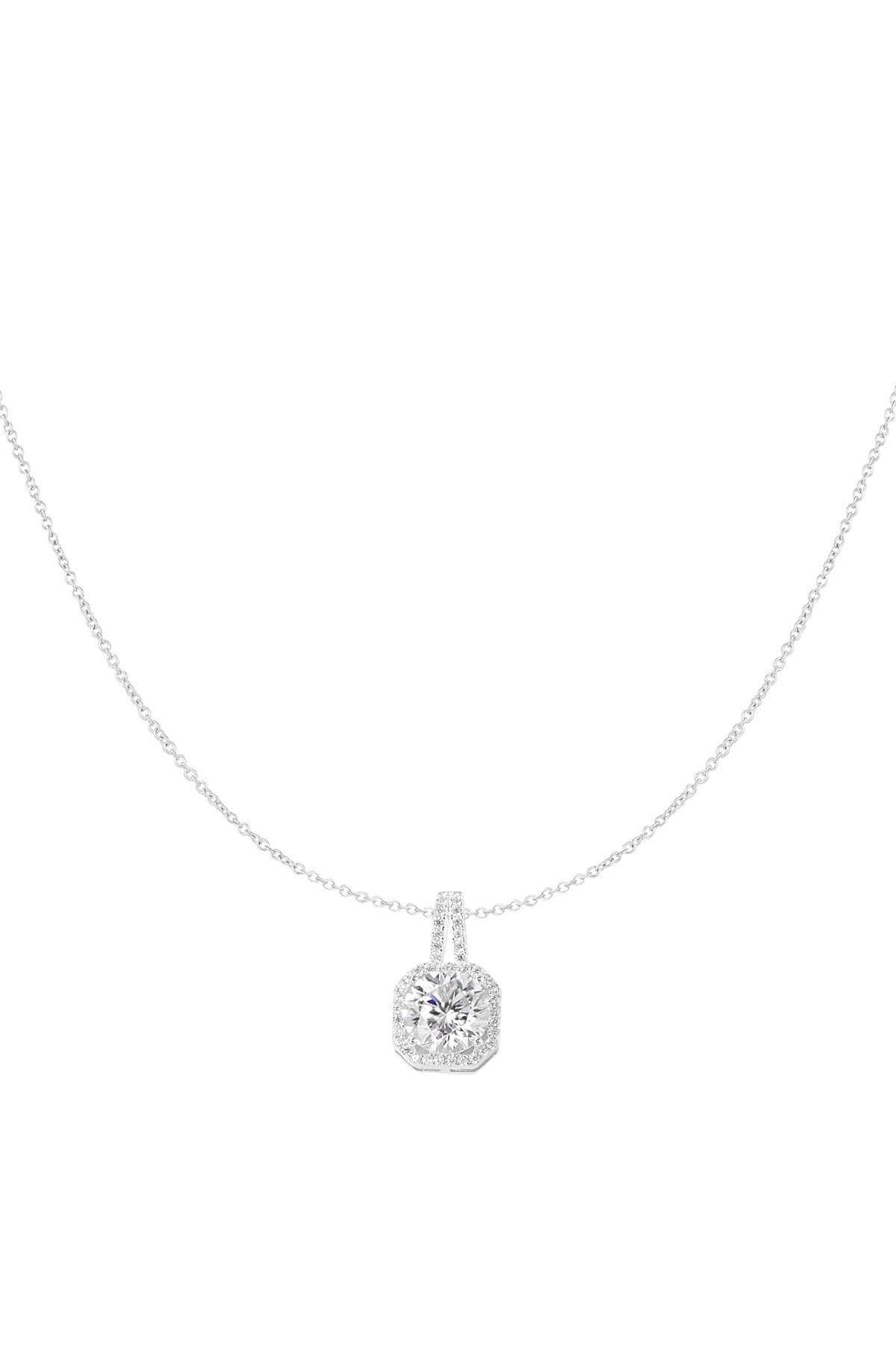 Necklace square stone - Silver color h5 