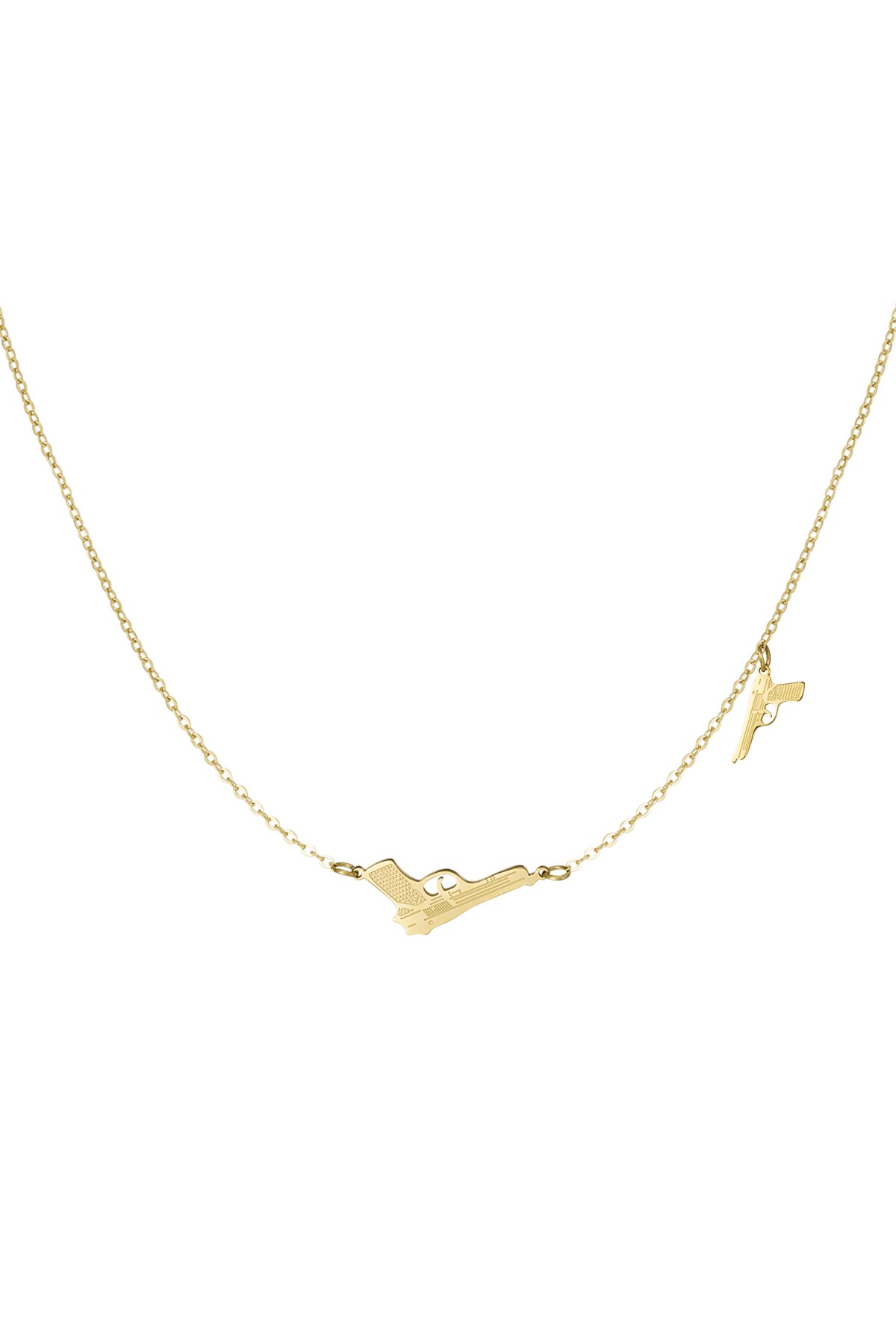 Necklace 2 pistols - Gold color h5 